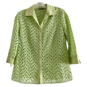 KAREN ARNOLD Women’s Lime Green‎ Collared Cotton/Polyester Button Up Blouse-MED